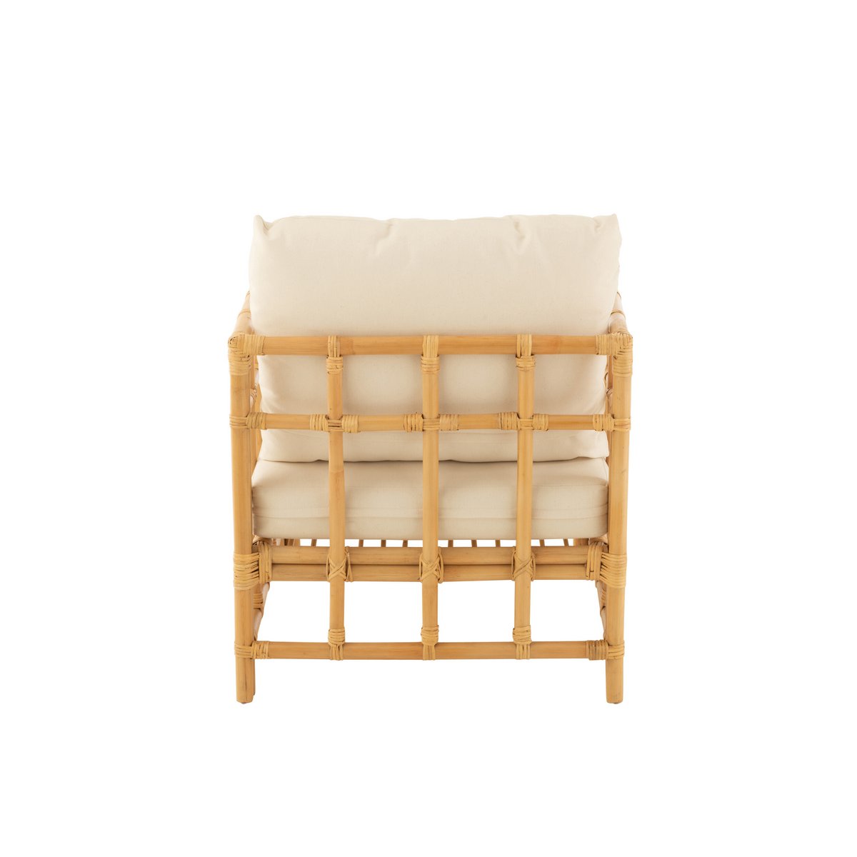 Fauteuil J-Line Elise + Kcoussin - rotin/textile - naturel/blanc