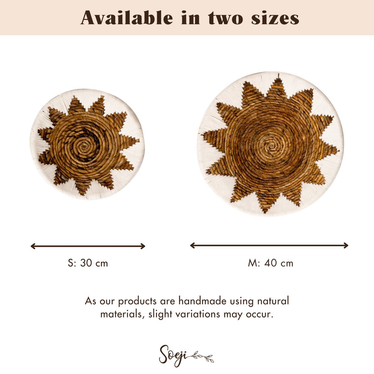 Panier Mural Rond Boho – Décoration Murale Tissée – Bol Décoratif – Plaque Murale Tissée avec Motif Étoile Brodé ADARI (2 tailles, Ø30/40 cm)