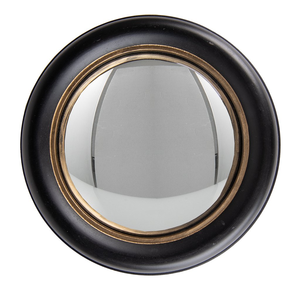 Miroir Noir Doré, Bois et Verre Ø 18x2 cm