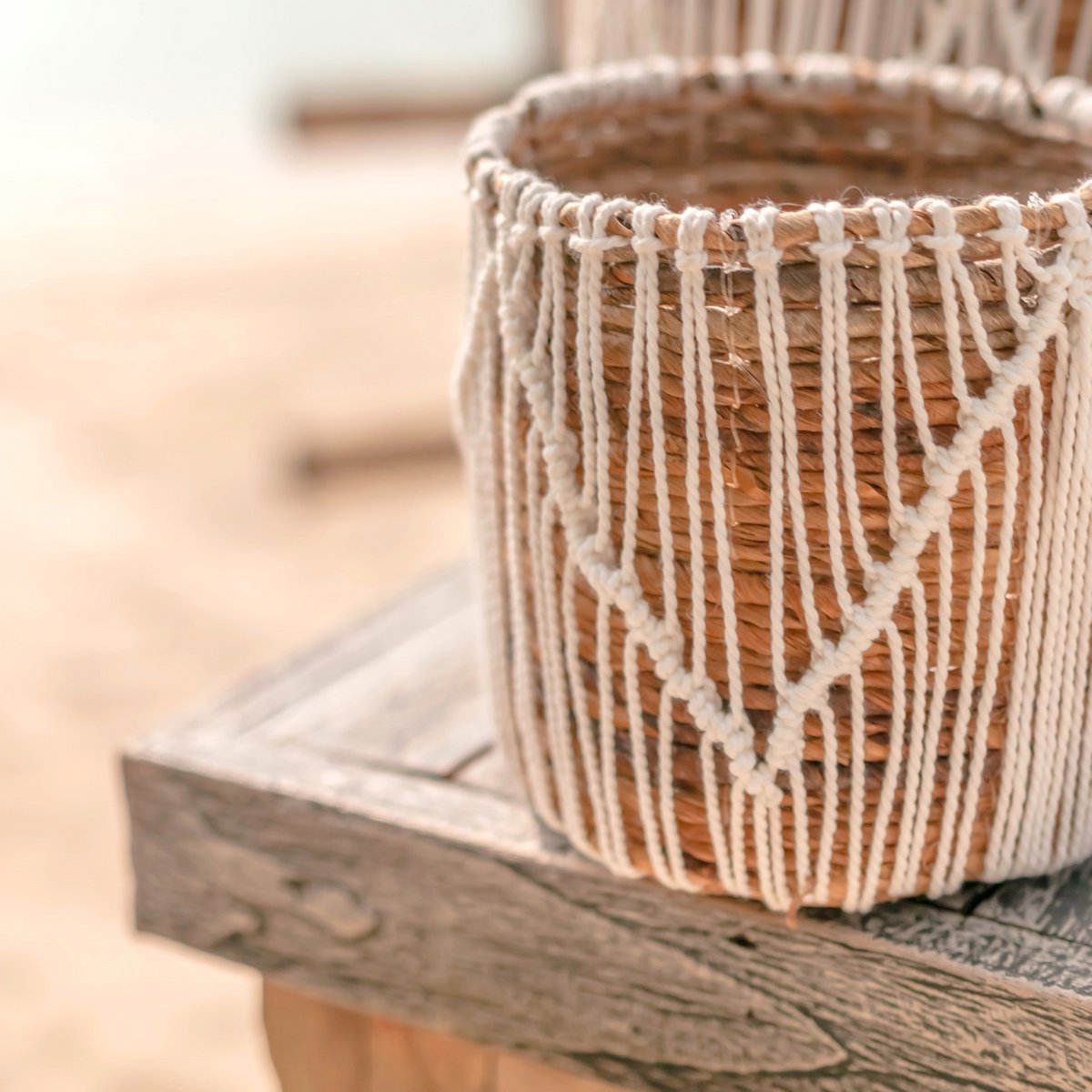Petit panier en jonc de mer ORIS | Panier de fleurs rond | Panier Boho tissé | Panier de plantes | Planteur | Panier en macramé