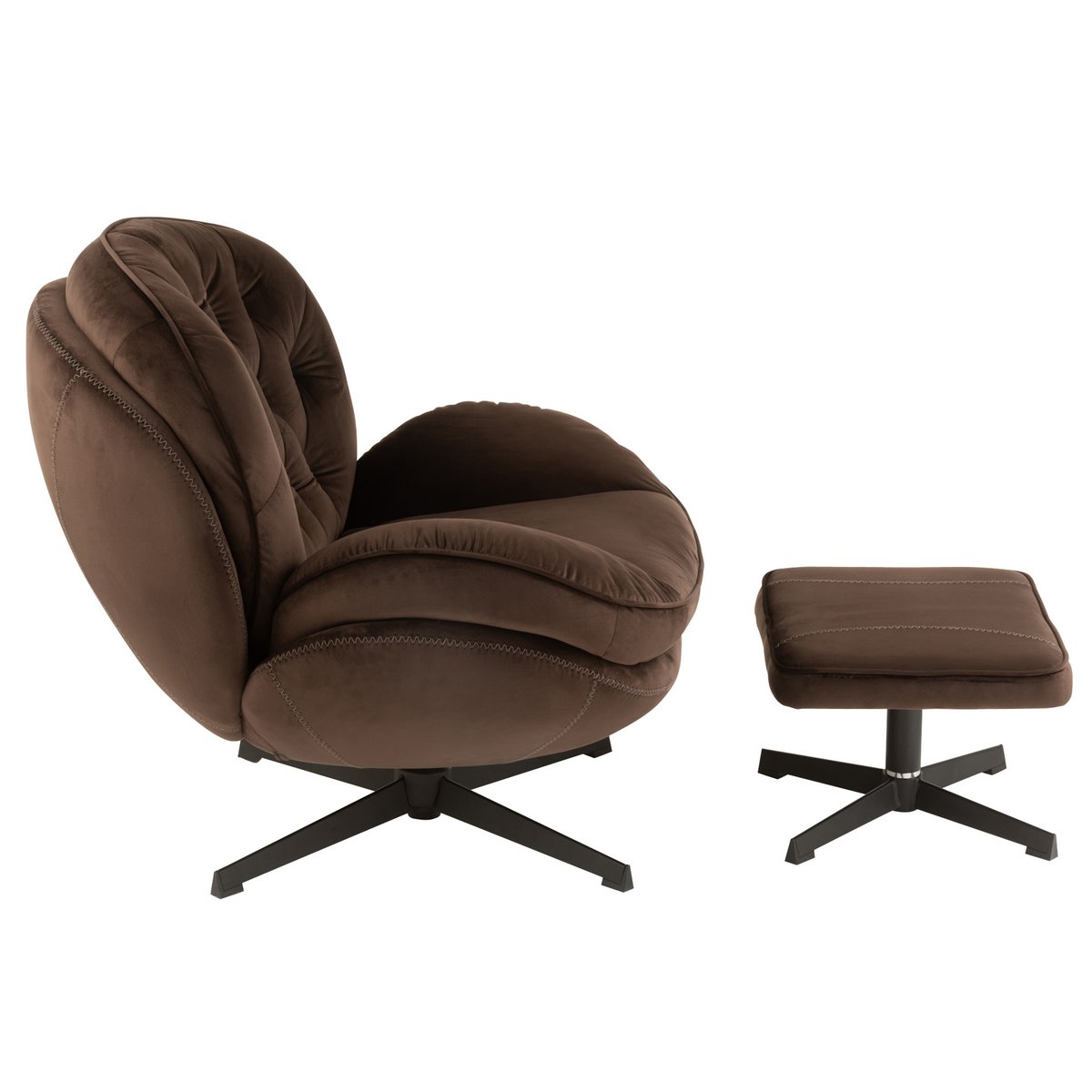 Canapé J-Line Relax -+ repose-pieds - métal/textile - marron foncé