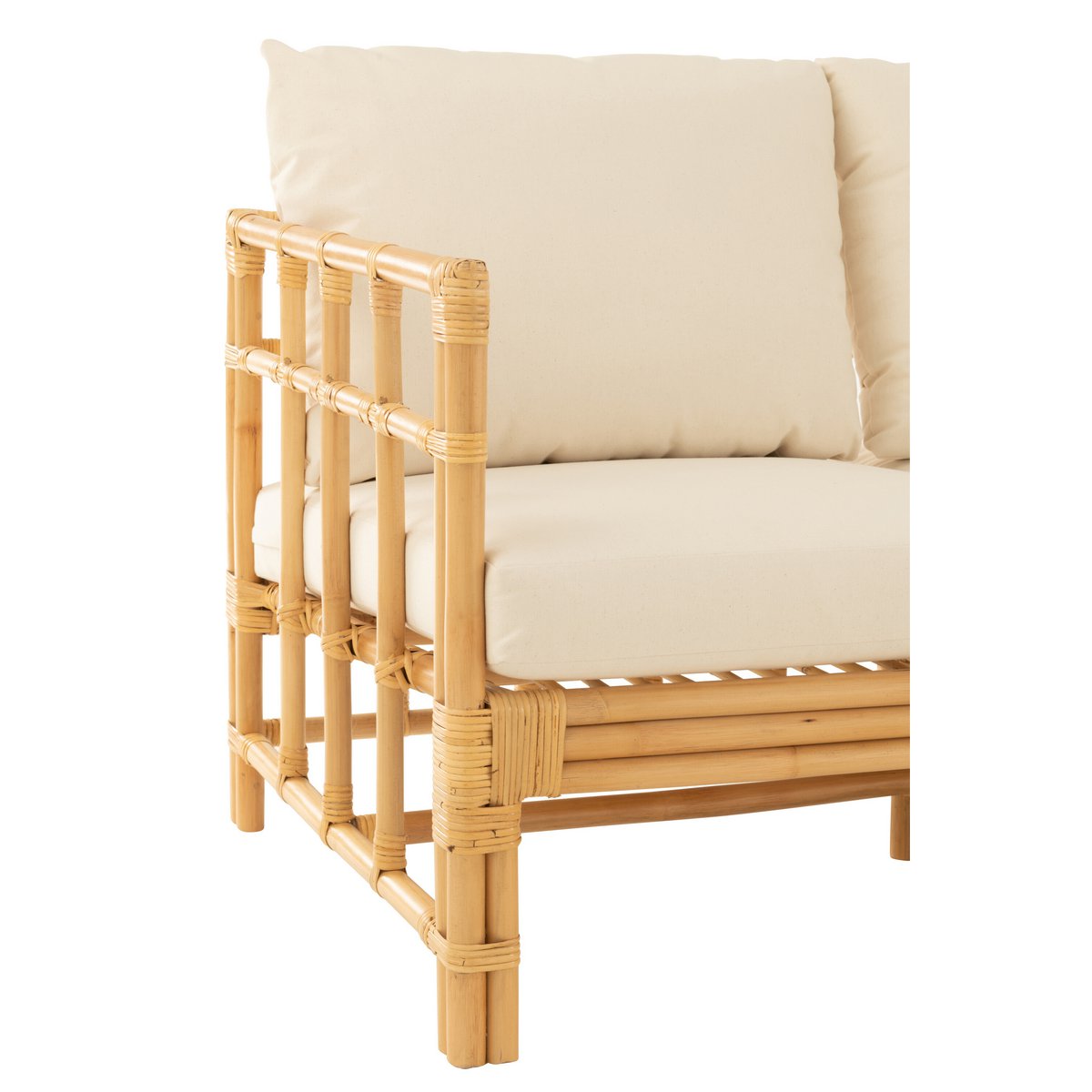 Canapé J-Line Elise + coussin 3 personnes - rotin/textile - naturel/blanc