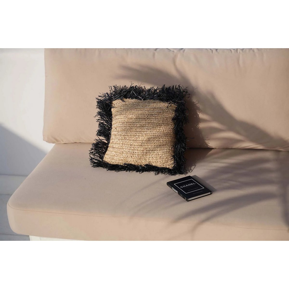 Housse de Coussin Carrée en Raphia - Noir Naturel - 40x40