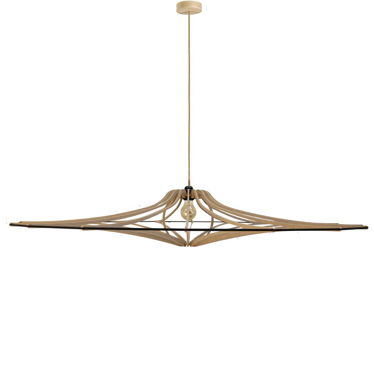 Suspension Design bois D124 cm SINGING BRUT - élastique Noir - kit lin et bois