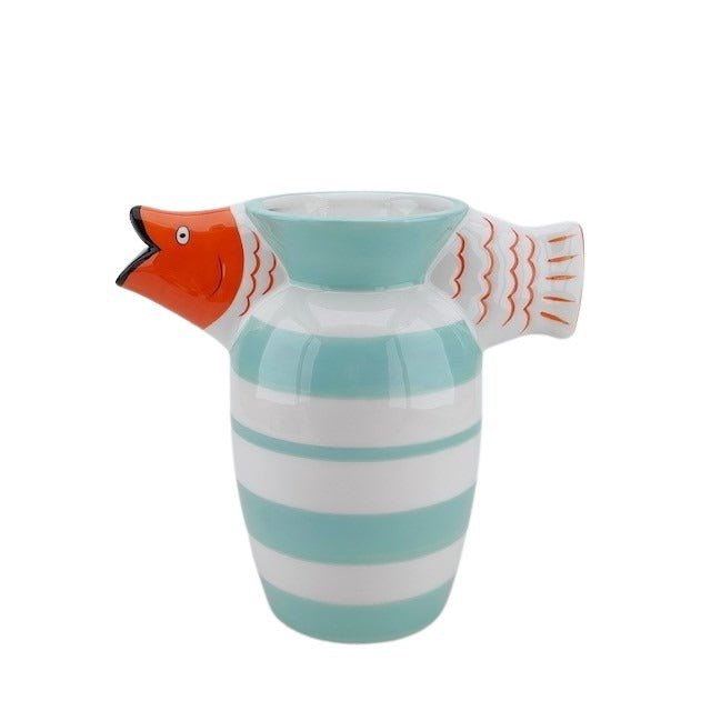 Vase - Fish- Dolomite -mint / White / Orange -23x12.5x21cm