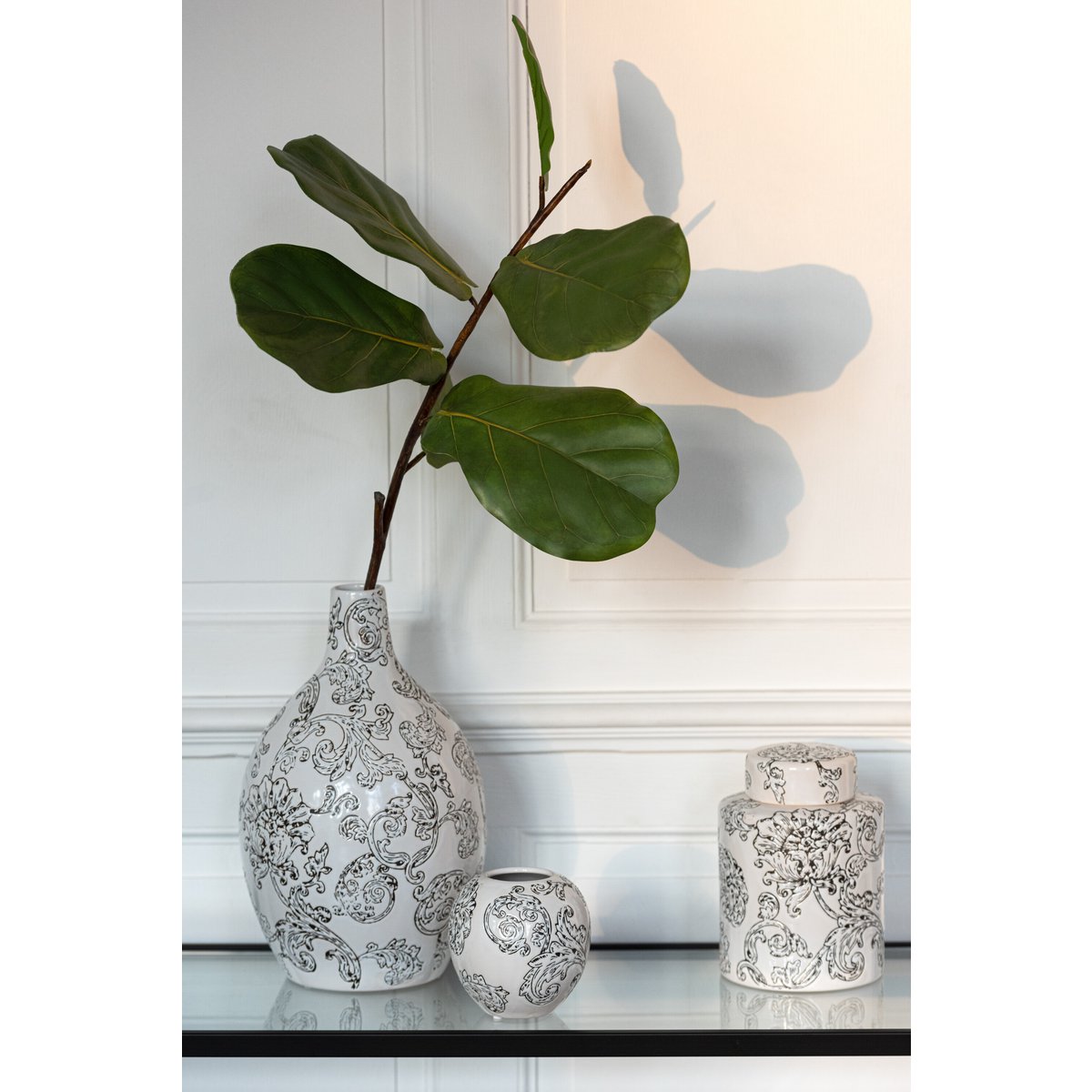 J-Line Vase Zen Rond Porcelaine Blanc/Noir
