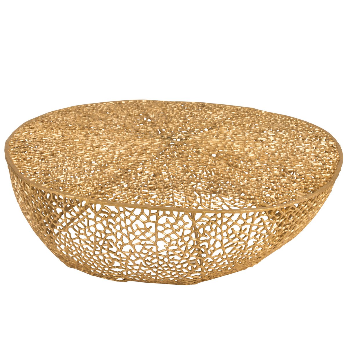 J-Line Table Basse Ronde Basse Motif Corail Aluminium Doré - 115,00 x 114,00 x 31,50 cm
