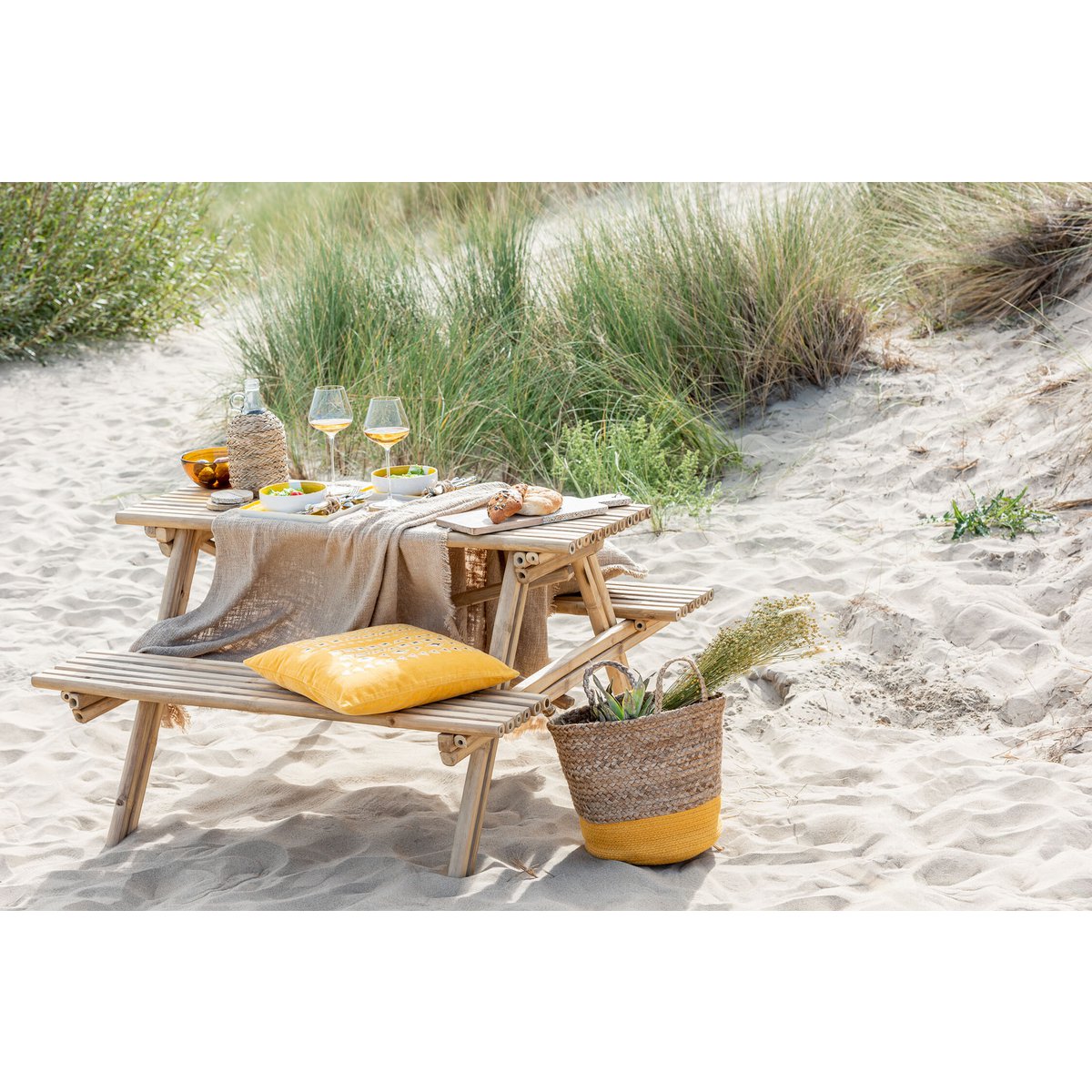 Banc de pique-nique J-Line - bambou/jute - naturel