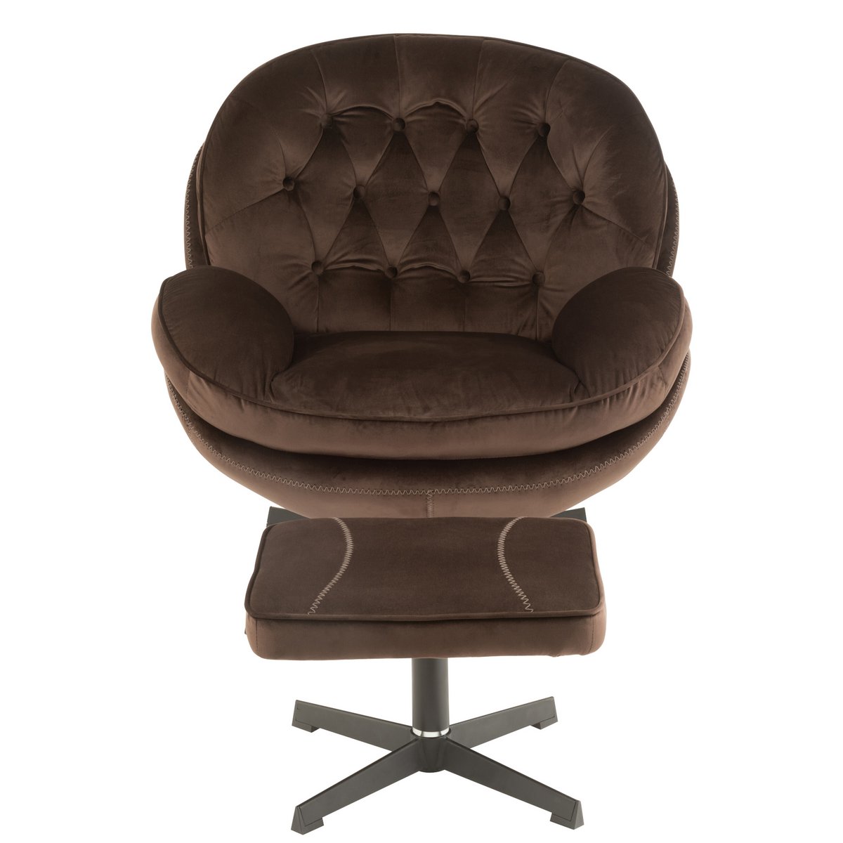 Canapé J-Line Relax -+ repose-pieds - métal/textile - marron foncé