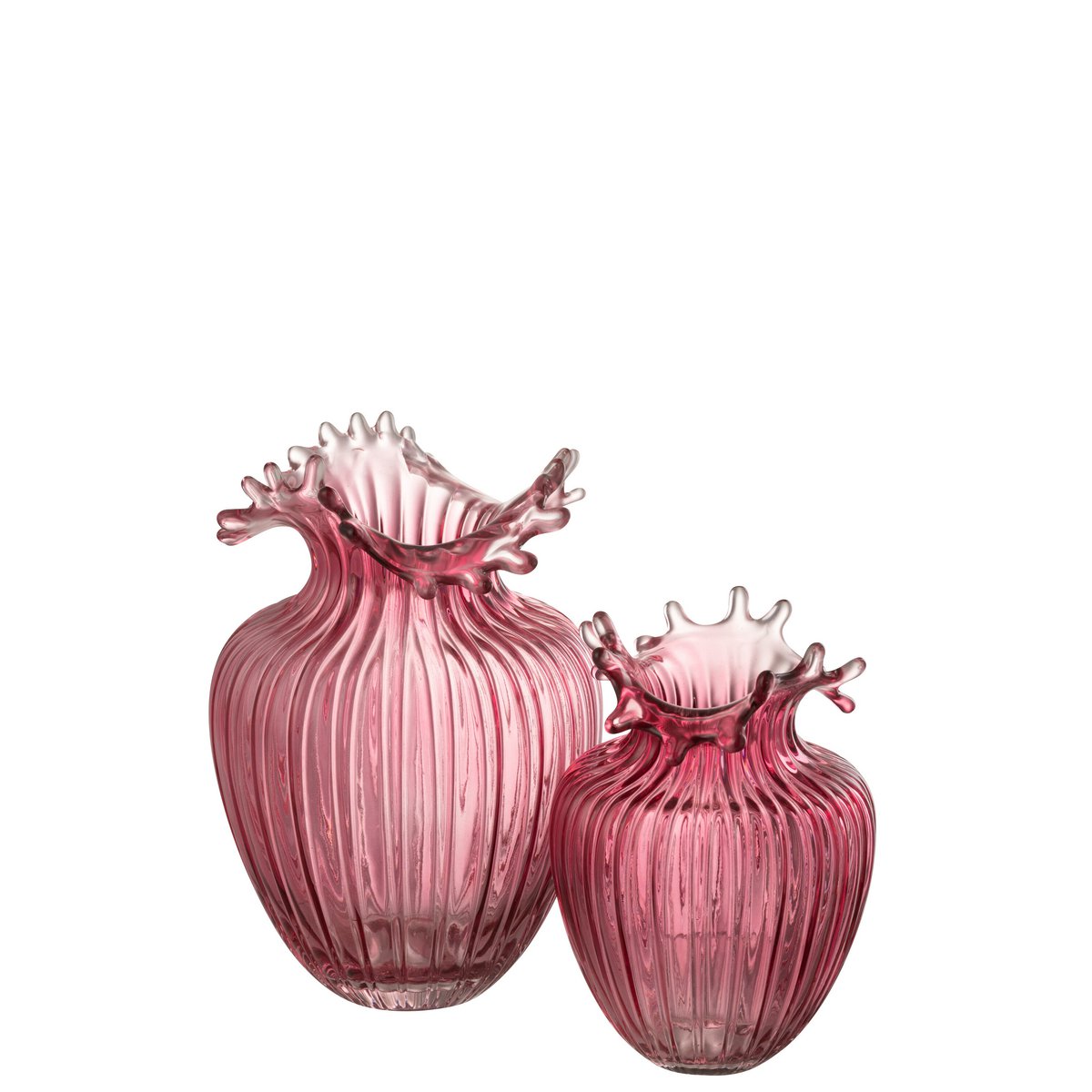 Vase J-Line Flower Lines - verre - rose foncé - grand - Ø 19 cm