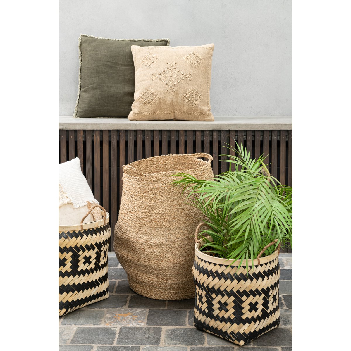 Coussin J-Line Broderie - coton - beige