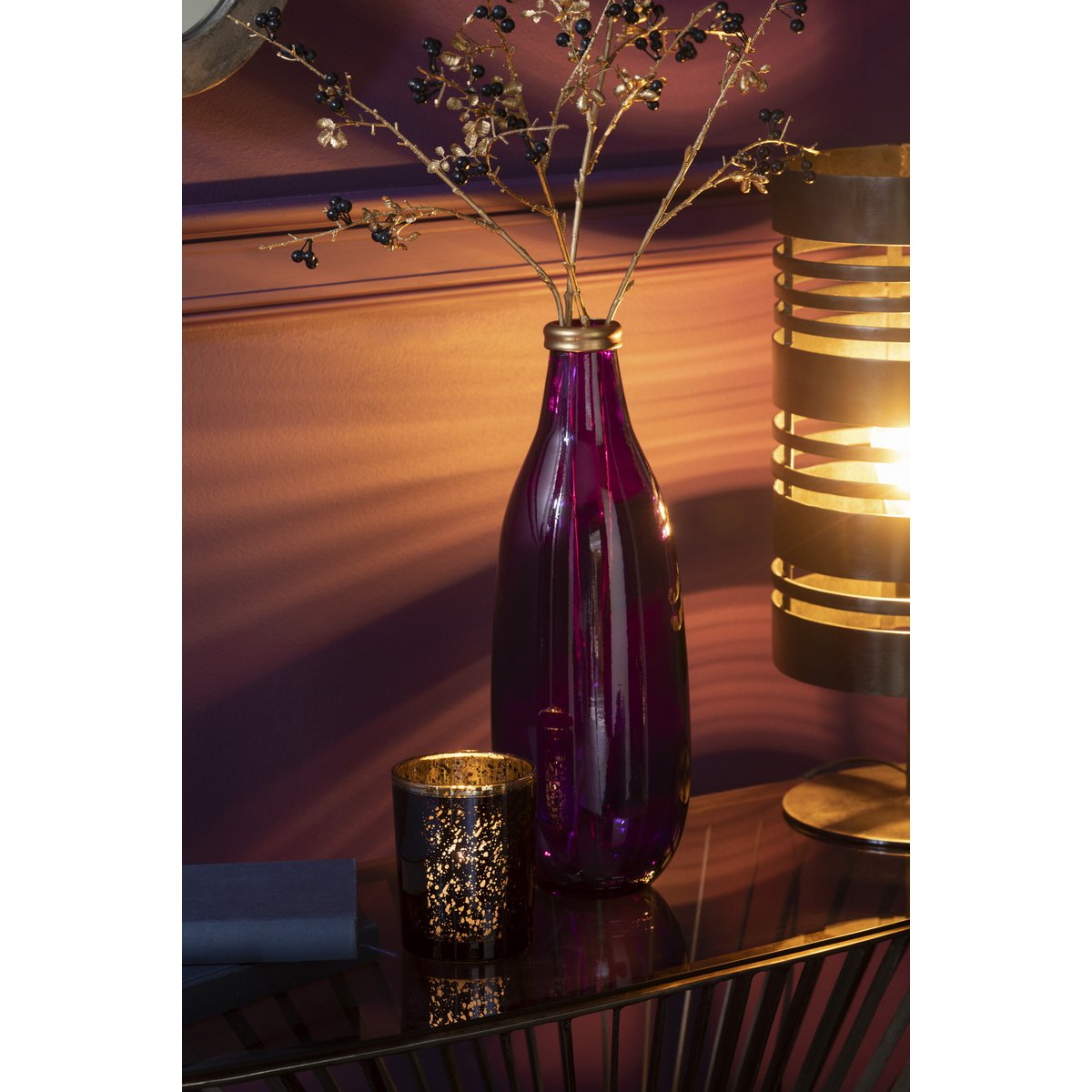 Vase J-Line Gold Border - verre - violet - moyen