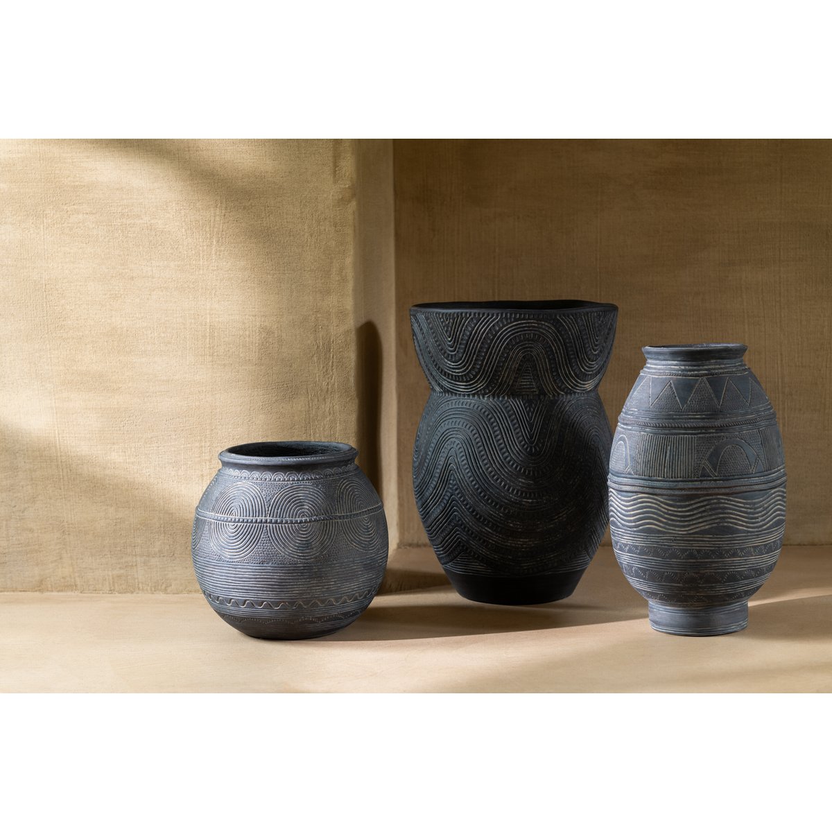Vase J-Line Circle - ciment - noir/marron