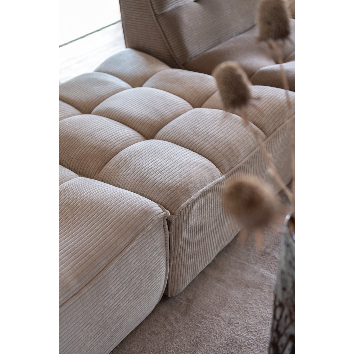 Pouf J-Line Grille Bois de Peuplier/Mousse Taupe Foncé