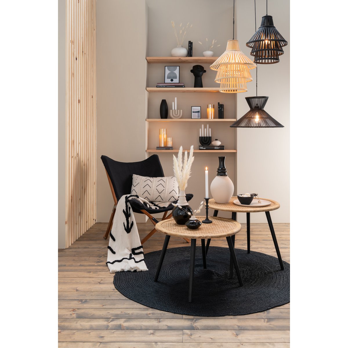 Lampe suspendue J-Line Lagen - bois - noir - petite