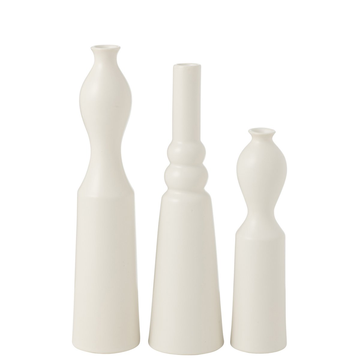 J-Line Set de 3 Vases Leia Porcelaine Blanc Mat