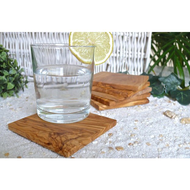 Lot de 6 dessous de verre carré 9 x 9 cm en bois d'olivier