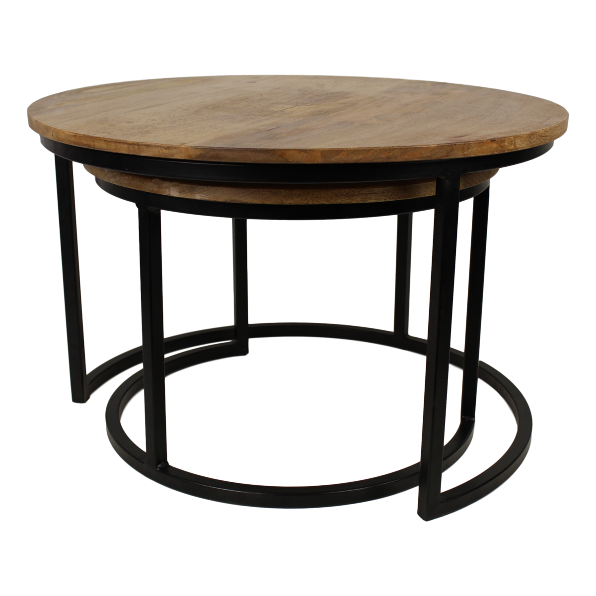 Set de 2 tables basses Ronin - ø70 cm - bois de manguier/fer - naturel