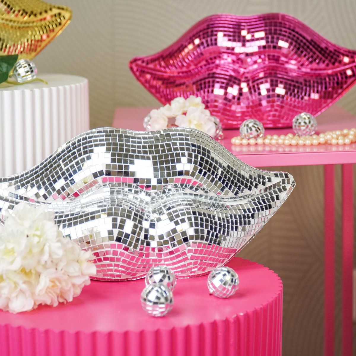 Ornement - Disco -lips - Glass - Pink - 29x10x13,5cm