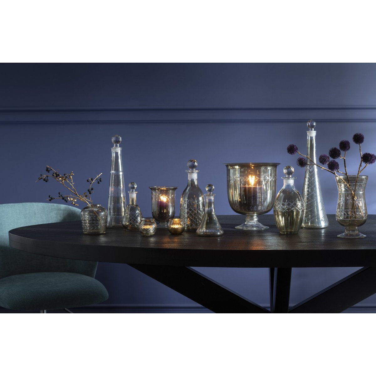 J-Line Carafe Branche à Carreaux Verre Fumé