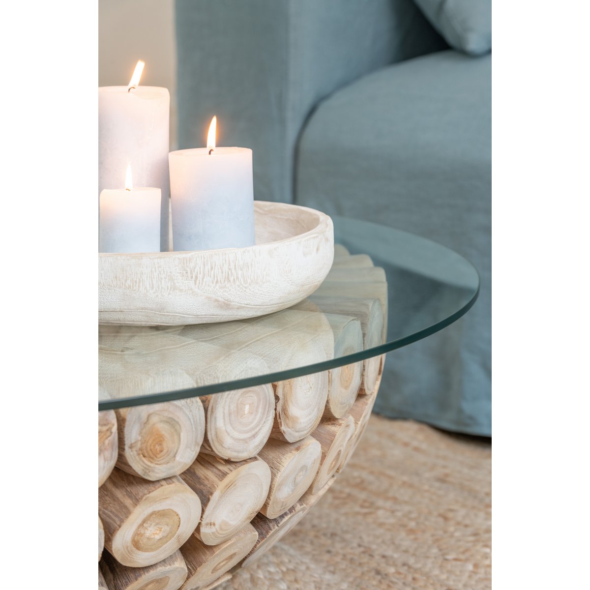 J-Line Table basse Discs ouverte en bois de teck naturel/verre