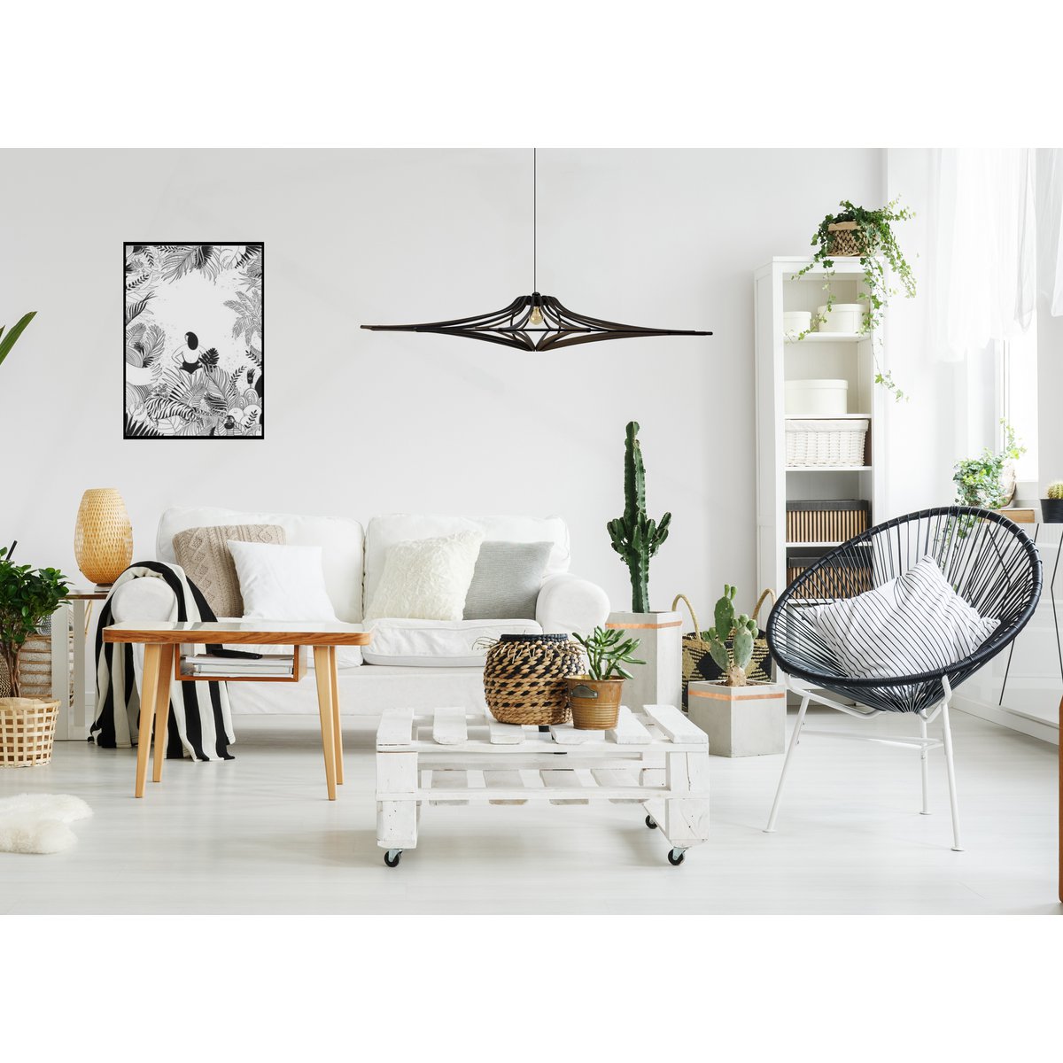 Suspension Design bois noir D90cm SINGING BLACK -élastique Noir- Kit noir