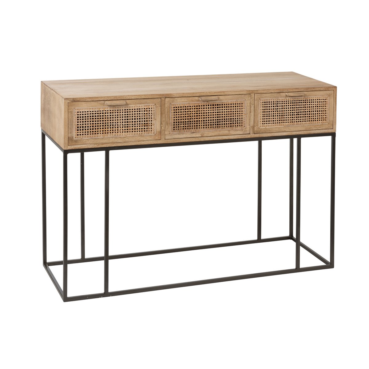 J-Line Console 3 Tiroirs Tressé Roseau Manguier Naturel