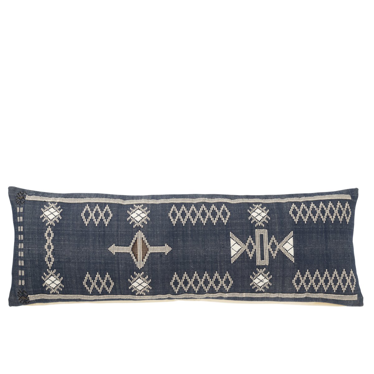 J-Line Coussin Rectangle Motifs Ethniques Coton Bleu Foncé/Blanc
