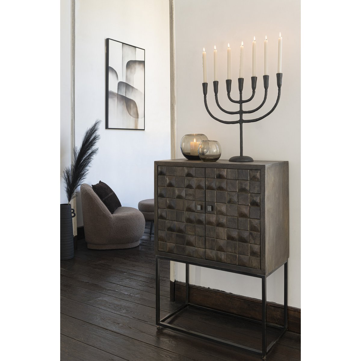 J-Line Armoire Pino Métal/Manguier Marron/Gris