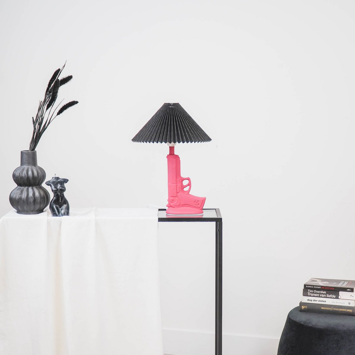 Abat-jour - Plissé - Polyester - Noir - 6x29,5x18cm