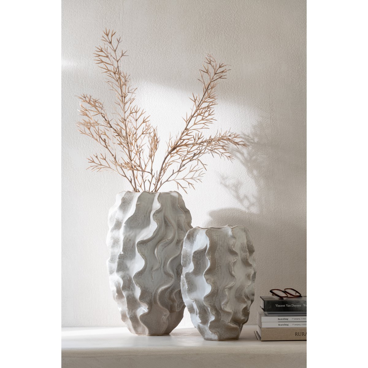 J-Line Vase Abstract Waves Argile Beige Grand