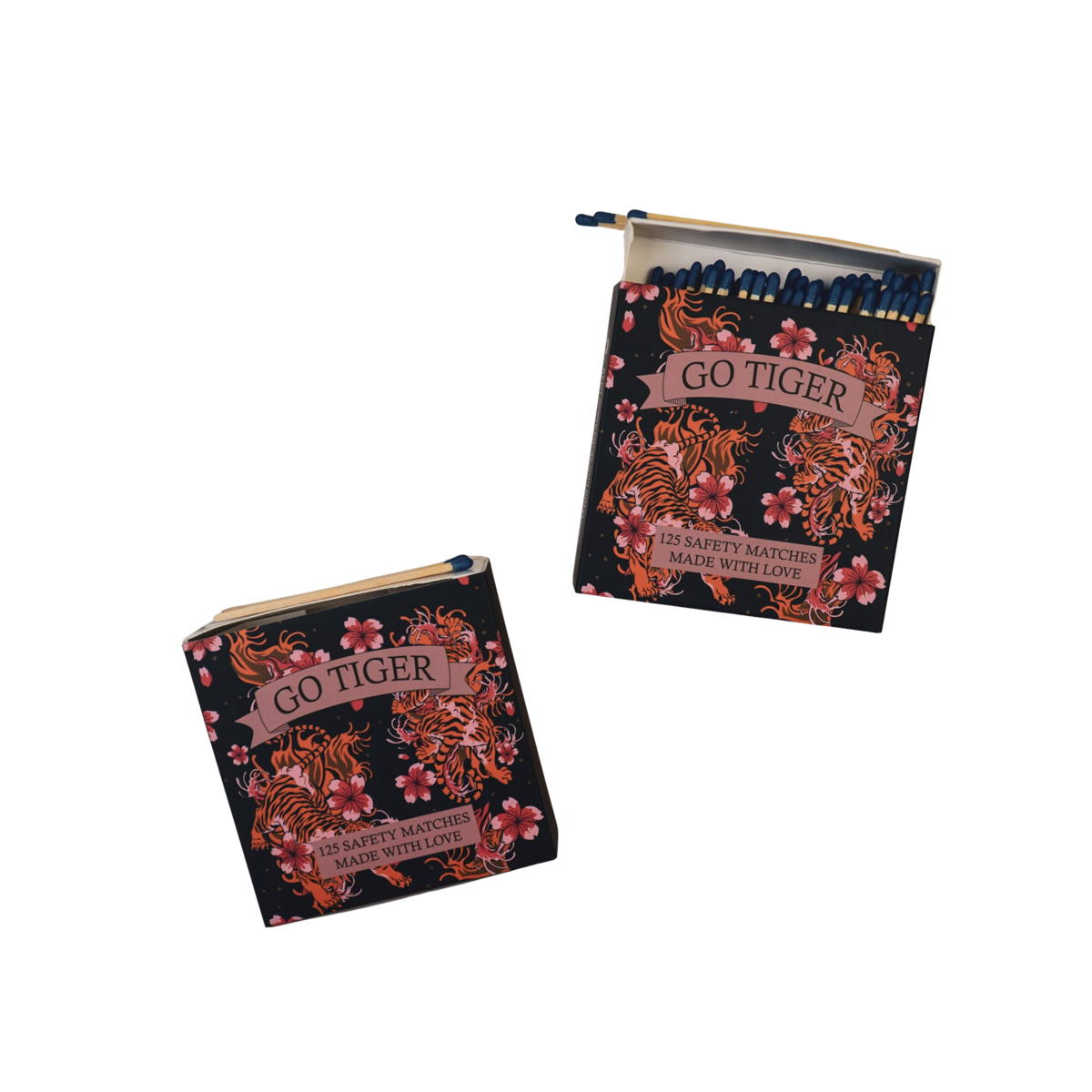 Matchbox - Lucifer Box 'Go Tiger' - Blue / Pink - 11x11x3cm
