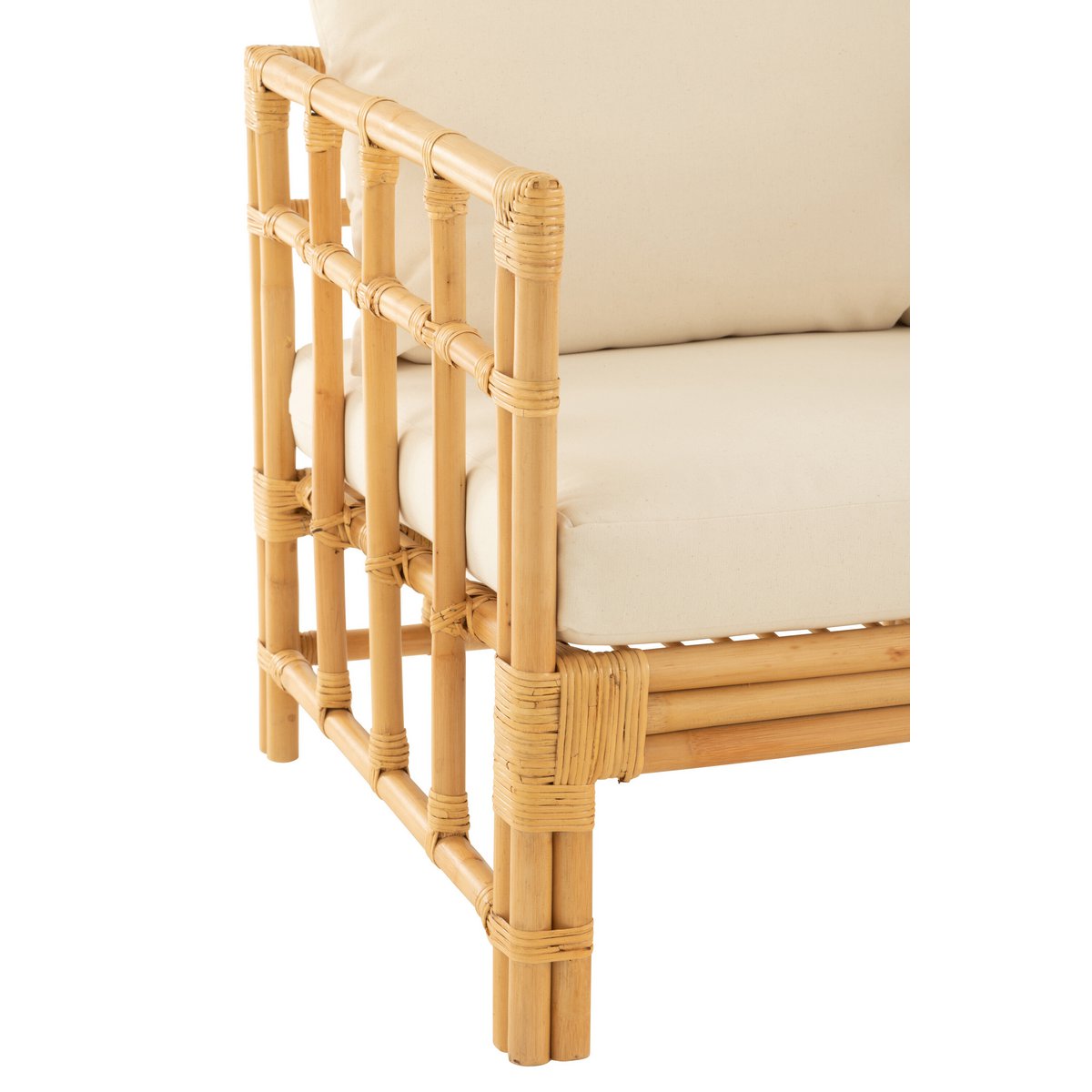 Fauteuil J-Line Elise + Kcoussin - rotin/textile - naturel/blanc