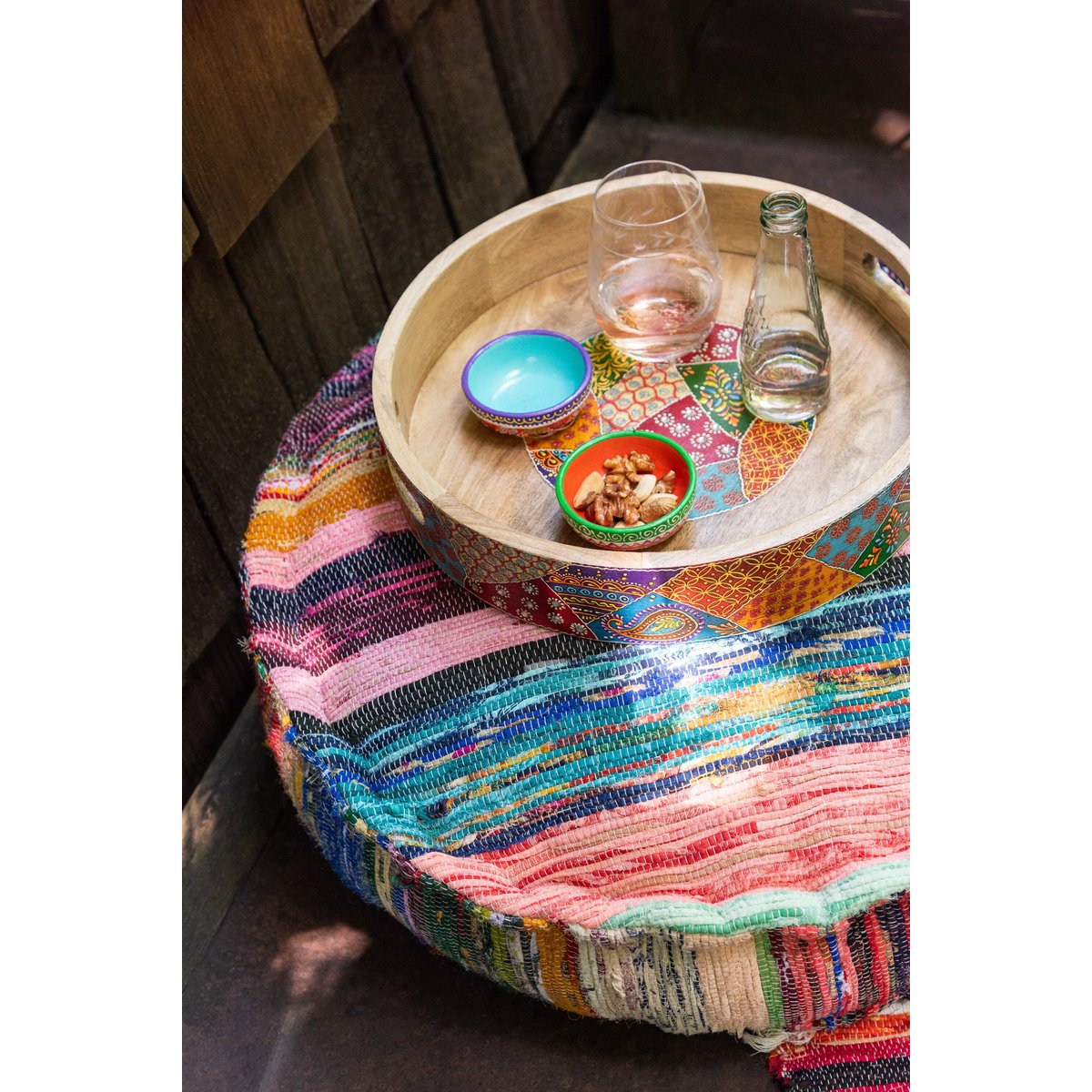 J-Line Pouf Chindi Rond Mélange Coton/Polyester