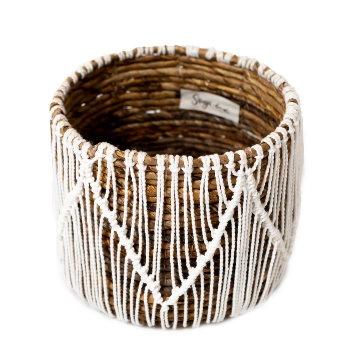 Petit panier en jonc de mer ORIS | Panier de fleurs rond | Panier Boho tissé | Panier de plantes | Planteur | Panier en macramé