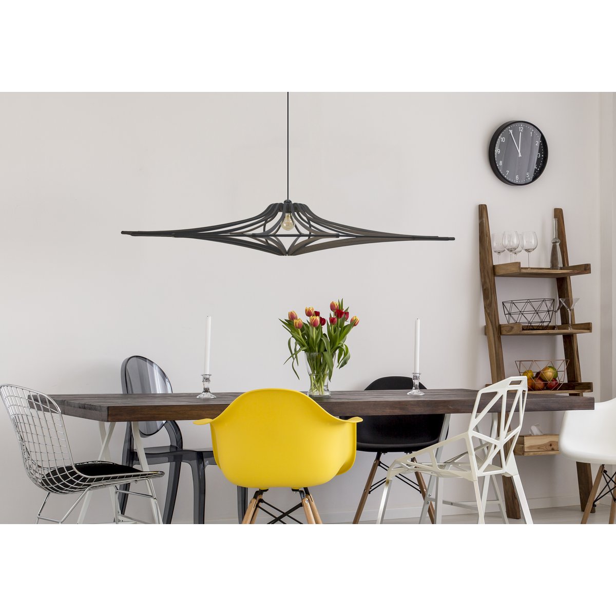 Suspension design bois noir D124 SINGING BLACK- élastique Noir - kit noir