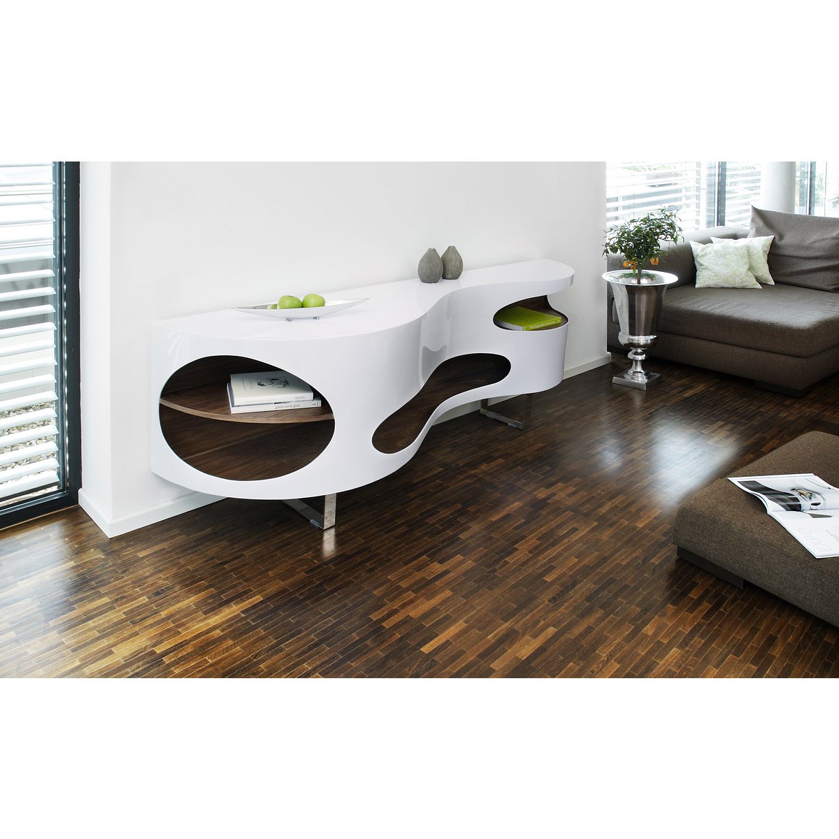 Buffet 200x50x75 cm blanc/noyer