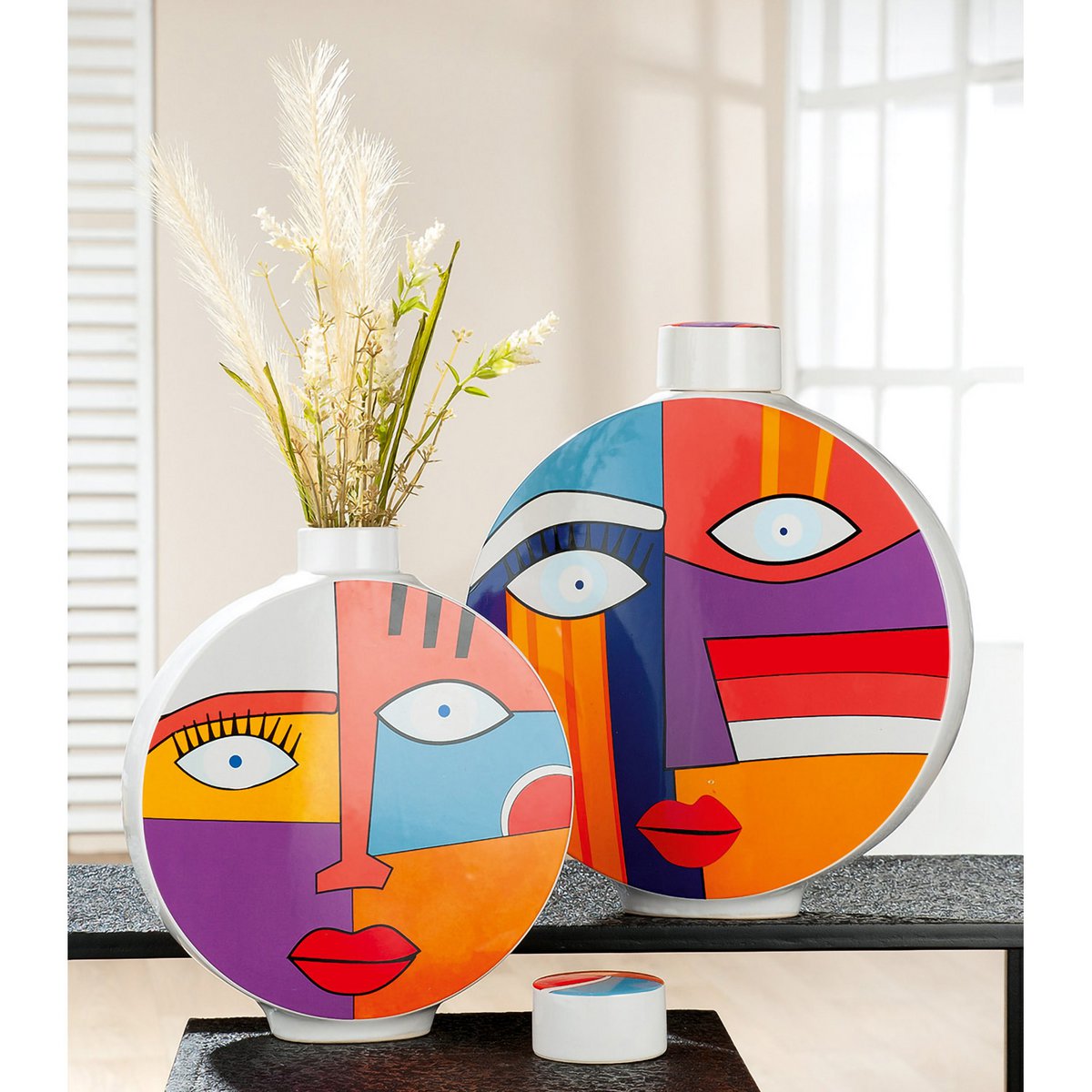Vase à couvercle rond Grafic Face H.34,5 cm