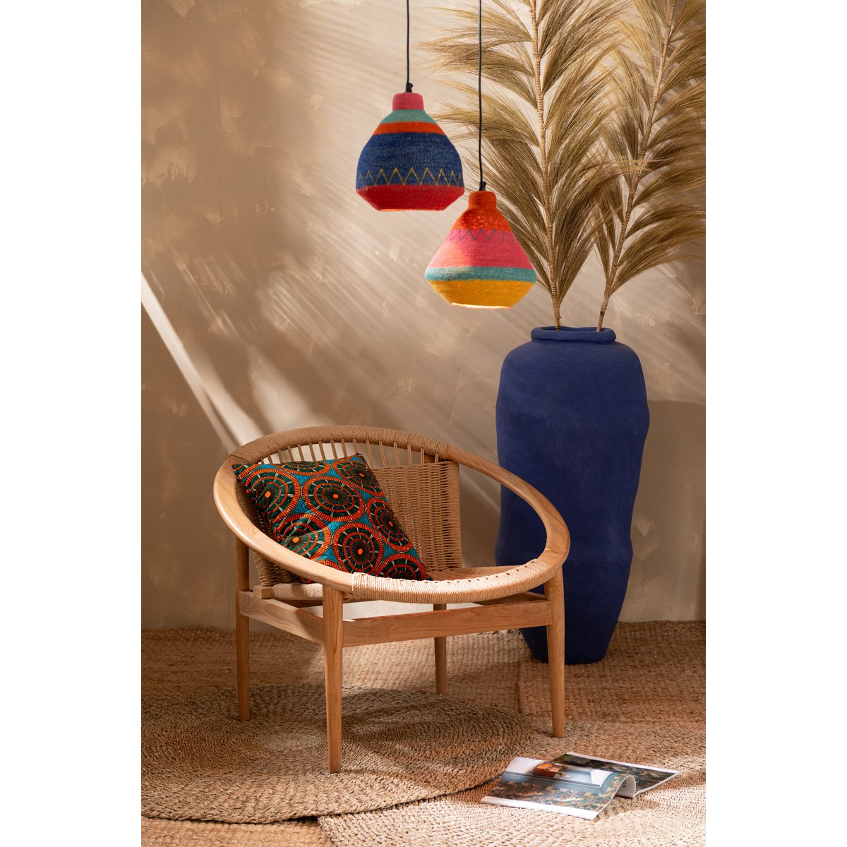 Lampe suspendue J-Line Stripes + Zigzag Top Seagrass Mix