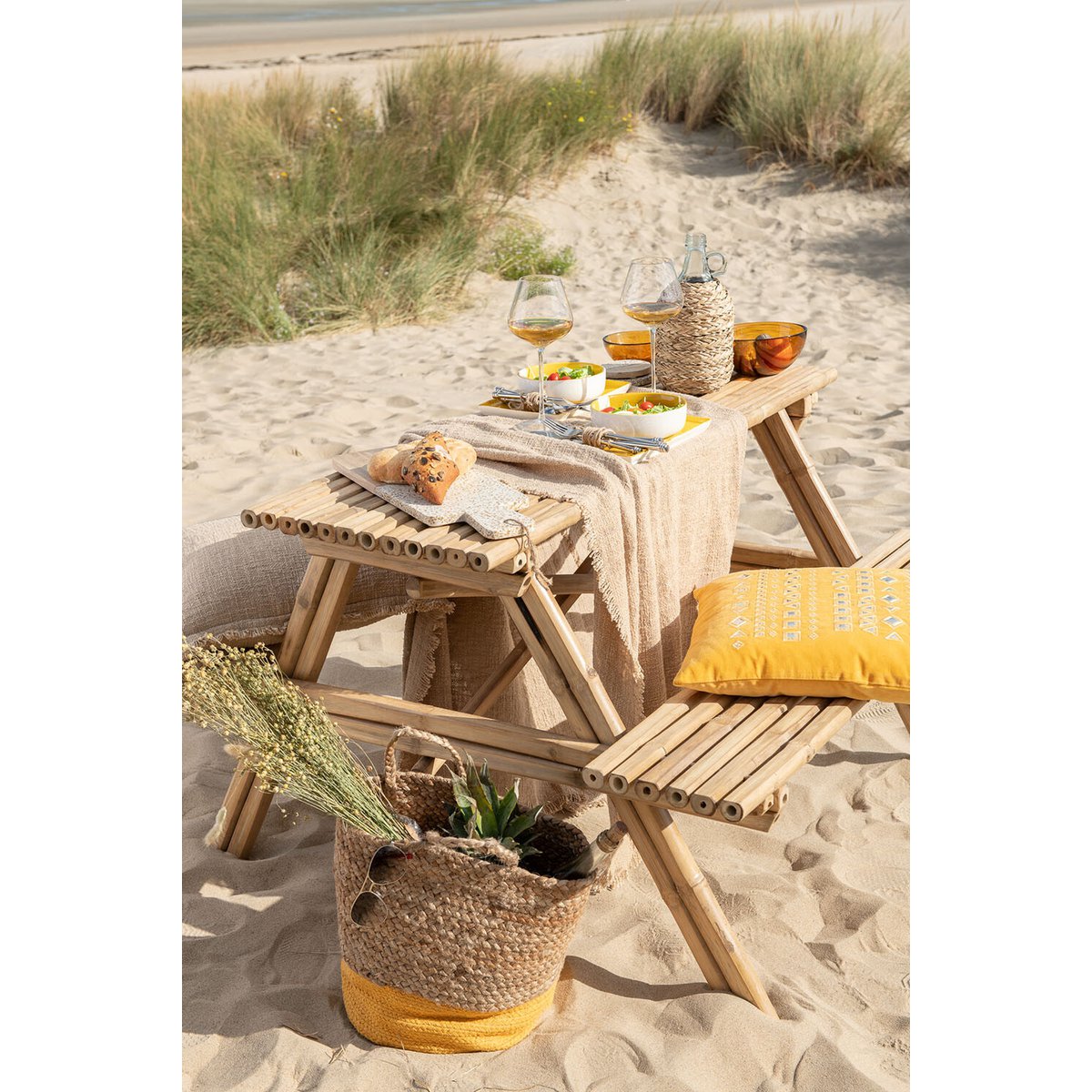 Banc de pique-nique J-Line - bambou/jute - naturel