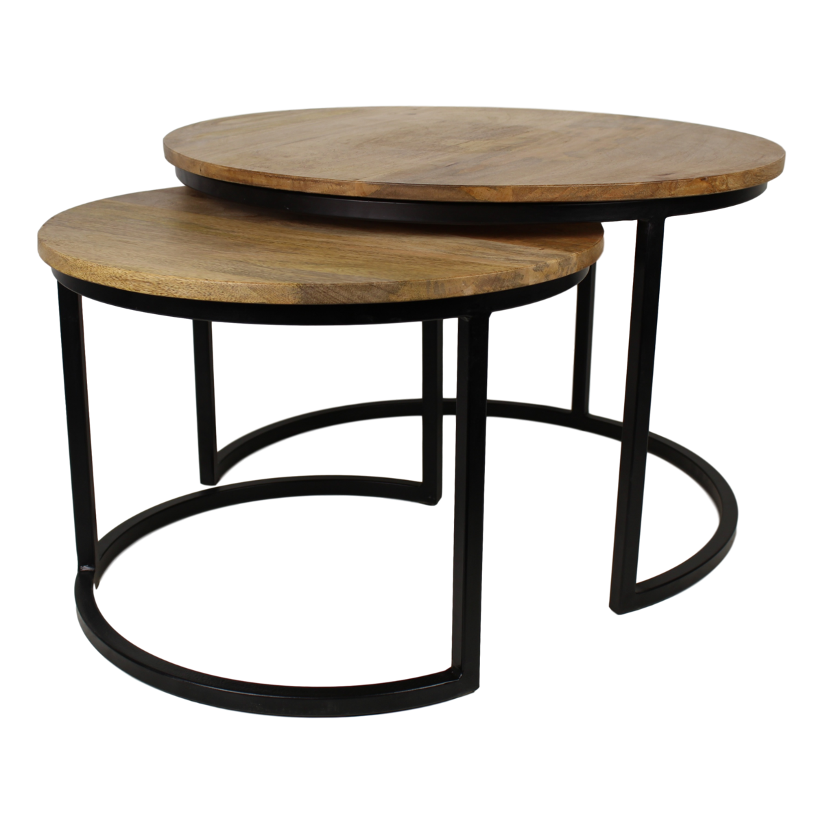 Set de 2 tables basses Ronin - ø70 cm - bois de manguier/fer - naturel