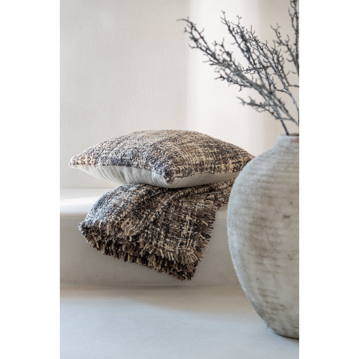 J-Line Coussin Tweed Acrylique/Coton Marron/Beige