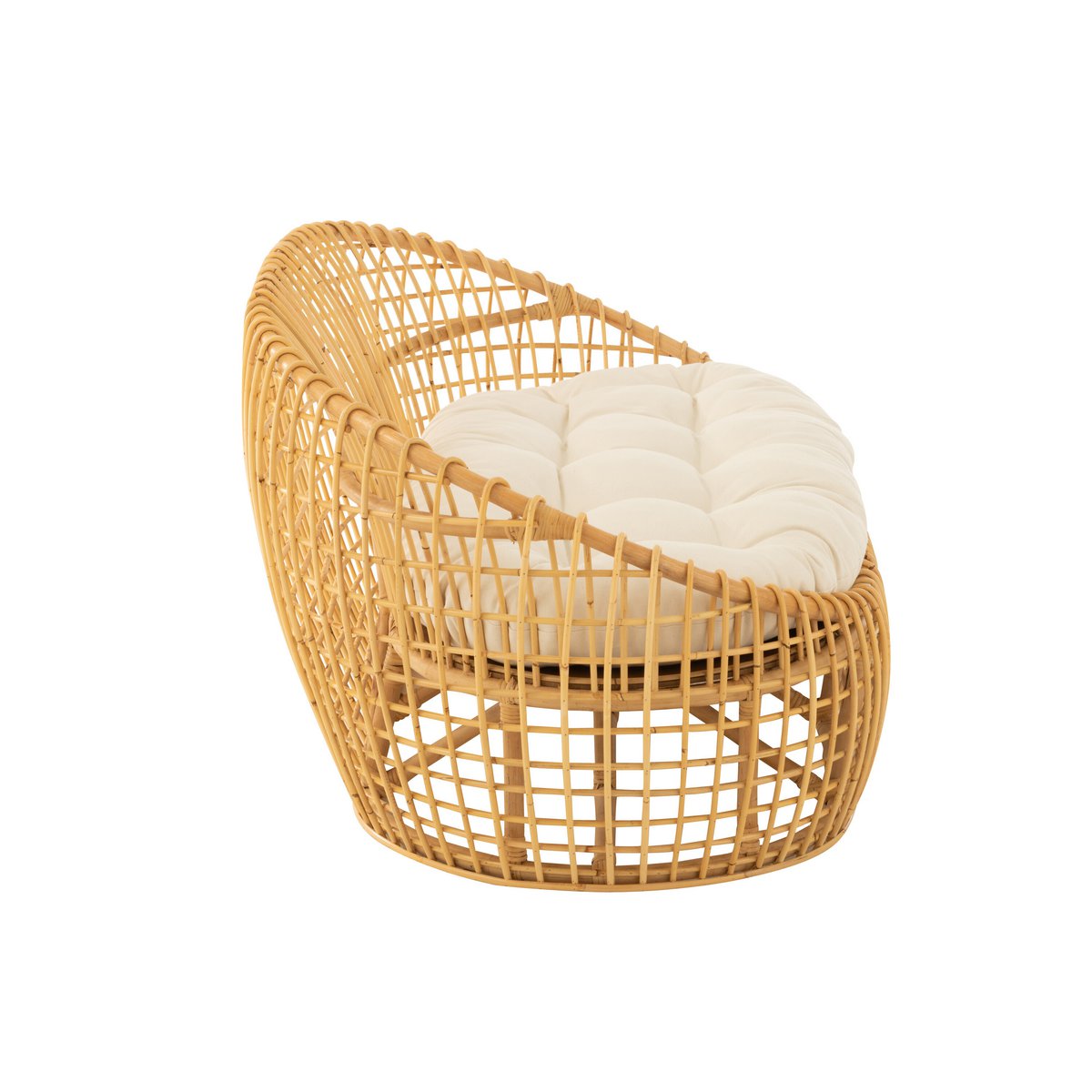 Canapé J-Line Lise + coussin 2 personnes - rotin/textile - naturel/blanc