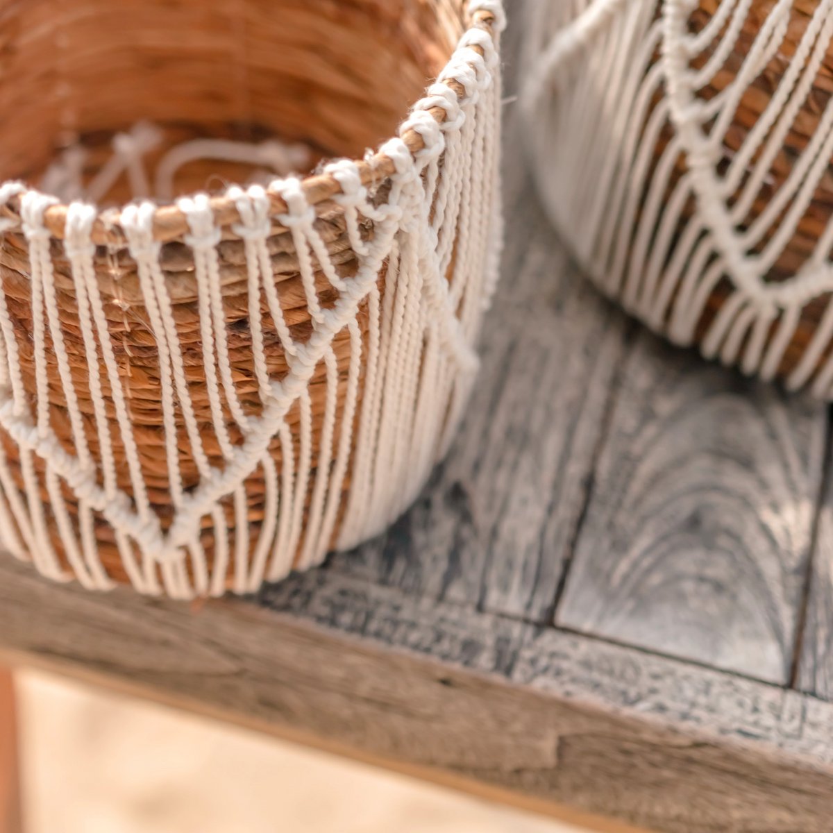 Petit panier en jonc de mer ORIS | Panier de fleurs rond | Panier Boho tissé | Panier de plantes | Planteur | Panier en macramé