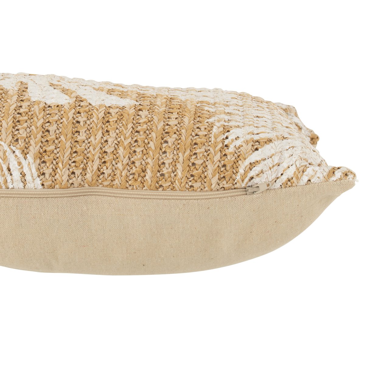 J-Line Coussin Tressé Feuilles de Monstera Polypropylène Naturel/Blanc