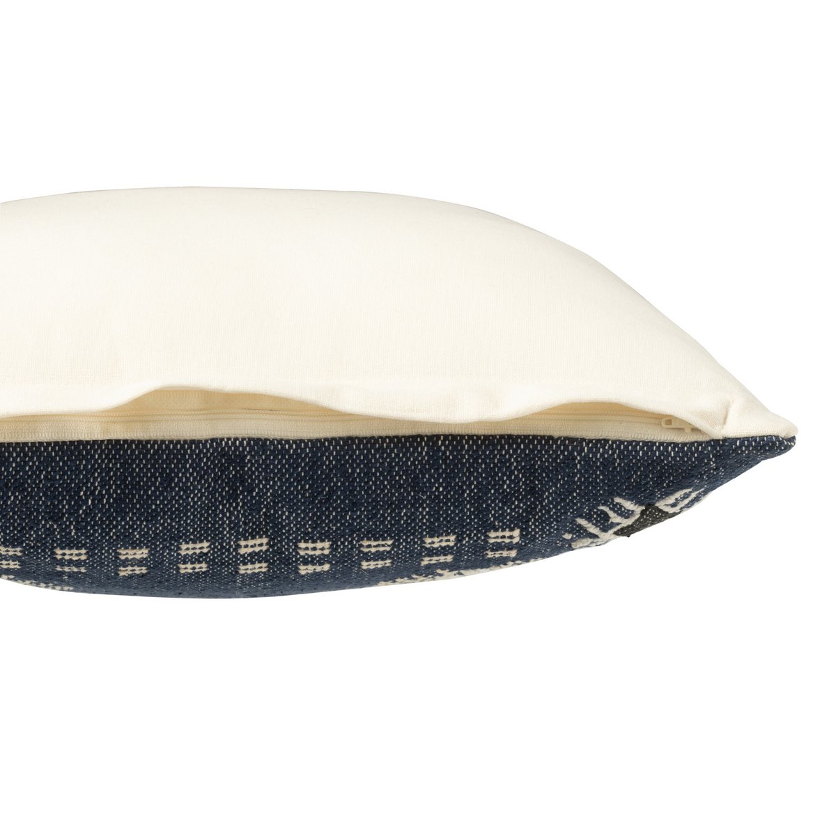 J-Line Coussin Carré Motifs Ethniques Coton Bleu Foncé/Blanc