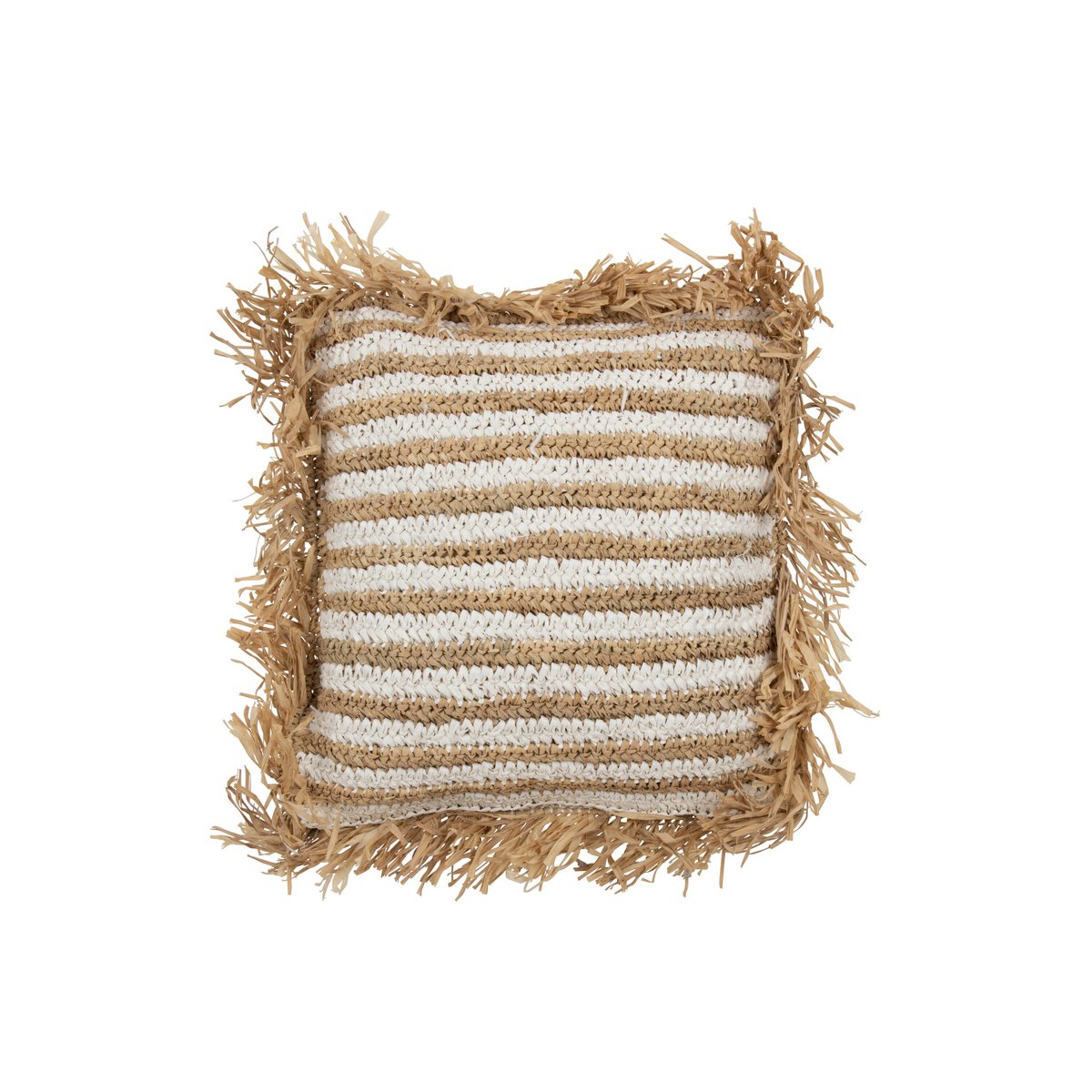 J-Line coussin Rayures Franges Mendong - coton - blanc