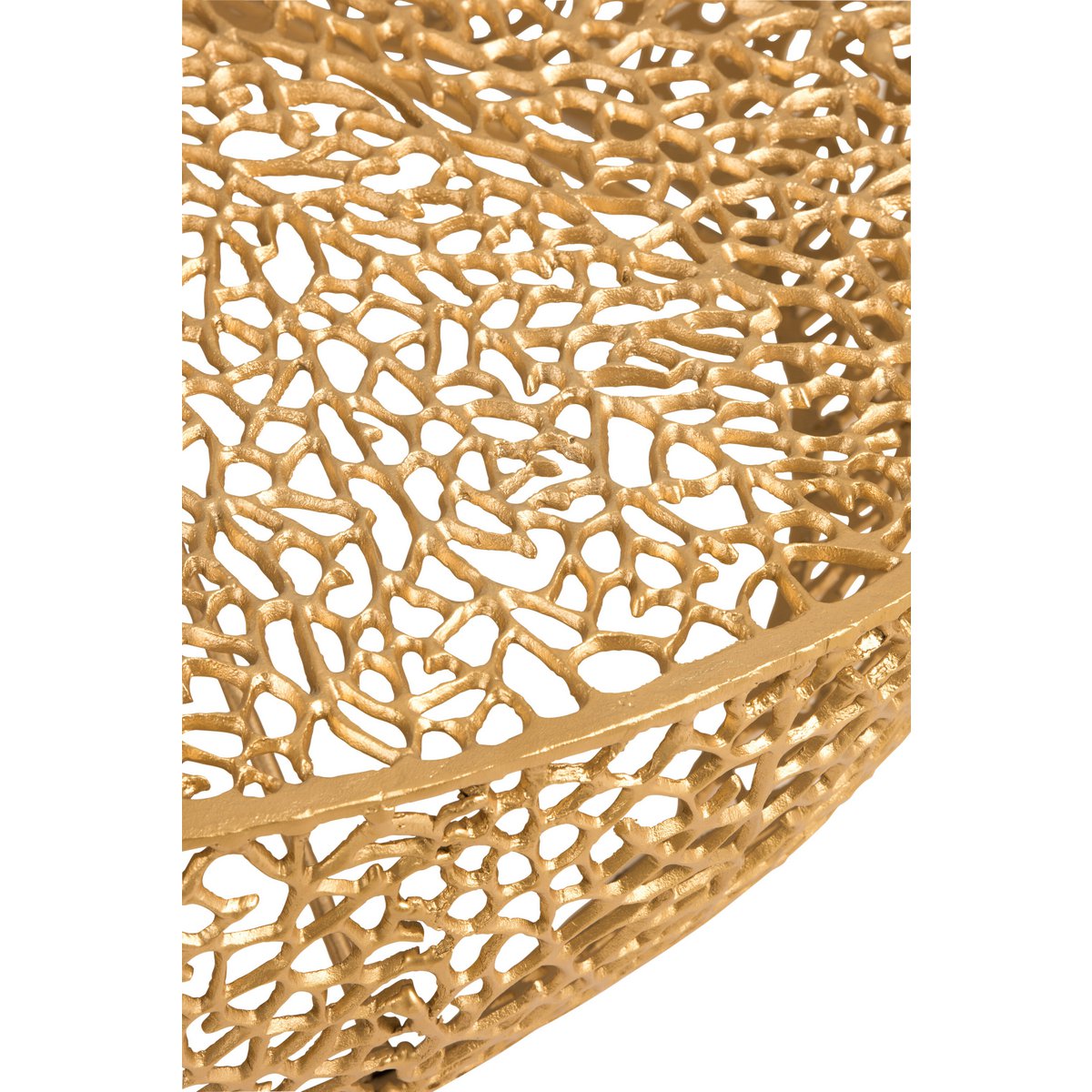 J-Line Table Basse Ronde Basse Motif Corail Aluminium Doré - 115,00 x 114,00 x 31,50 cm