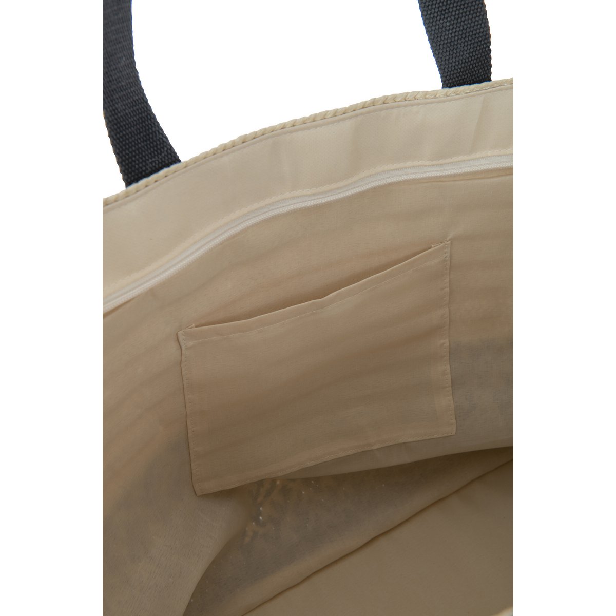 J-Line Lot de 2 Sac + Chapeau Motifs Papier/Coton Beige/Noir