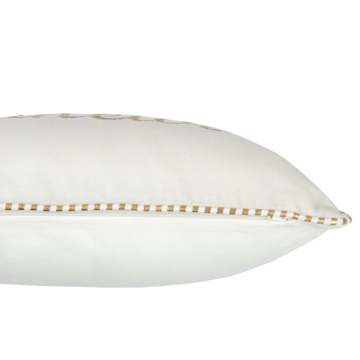 J-Line Coussin Bonheur Textile Blanc/Or